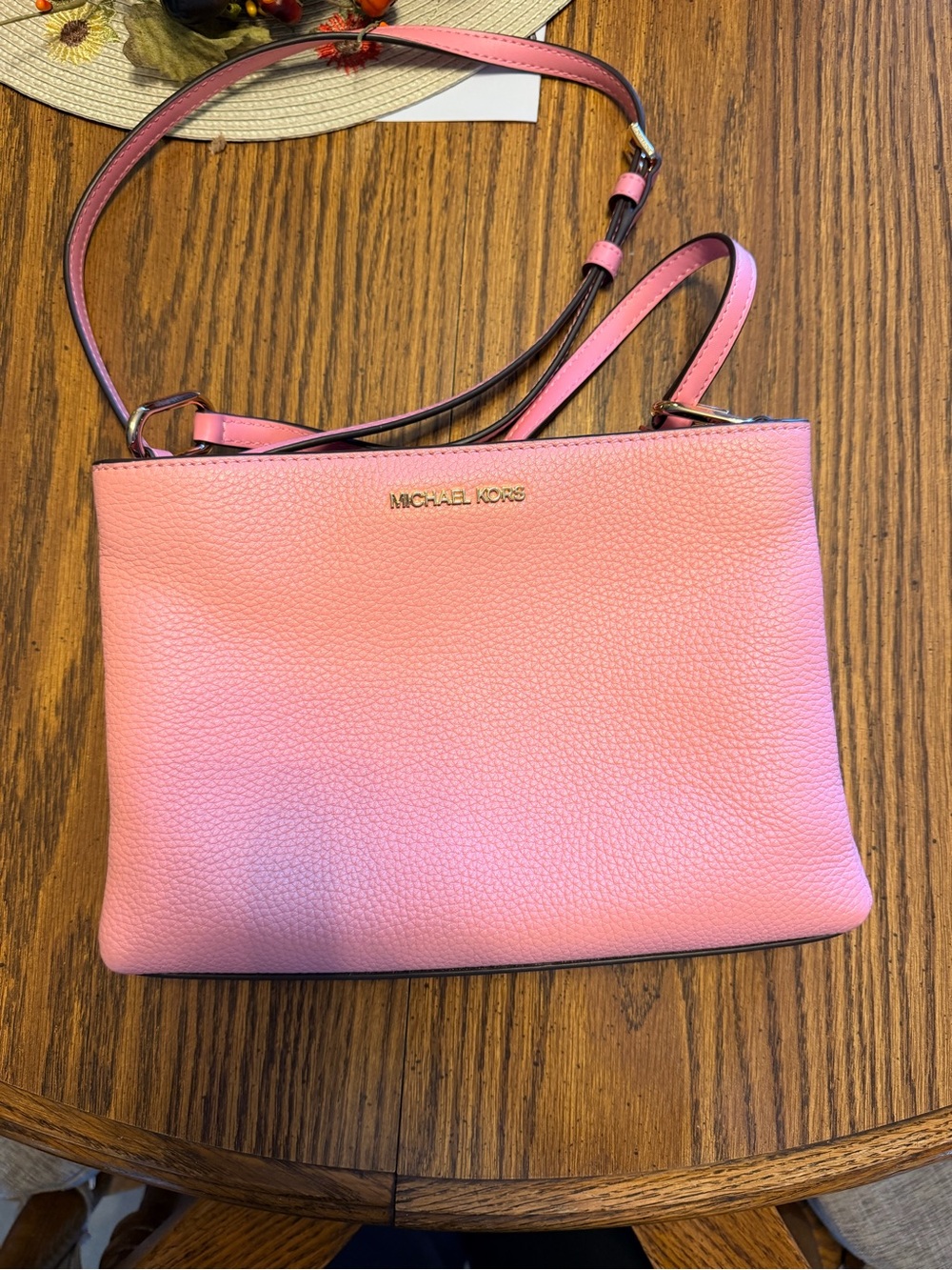 Michael Kors Pink Pebbled Leather Crossbody Pouch with Gold Logo